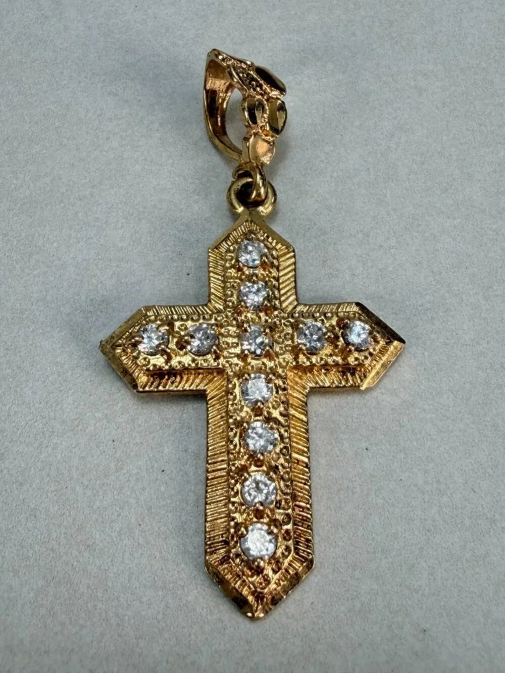 Vintage Gold Tone CZ Cross Pendant Religious Christian Faith Statement Charm